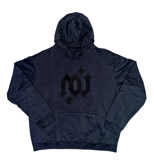 Navy/Black Medium Weight Hoodie Sample II - Black Logo. “XL” Patch: Center Chest