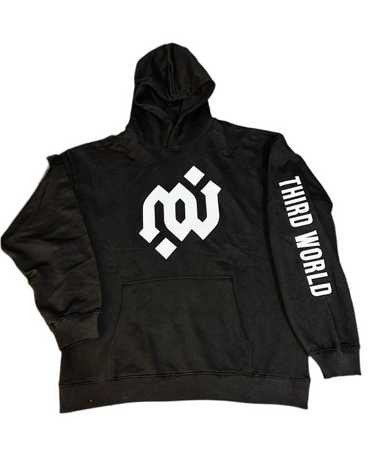 Medium Weight Hoodie Sample II - Logo/Typography. “XL” + “XL” Patches: Middle Chest, Middle Left Arm