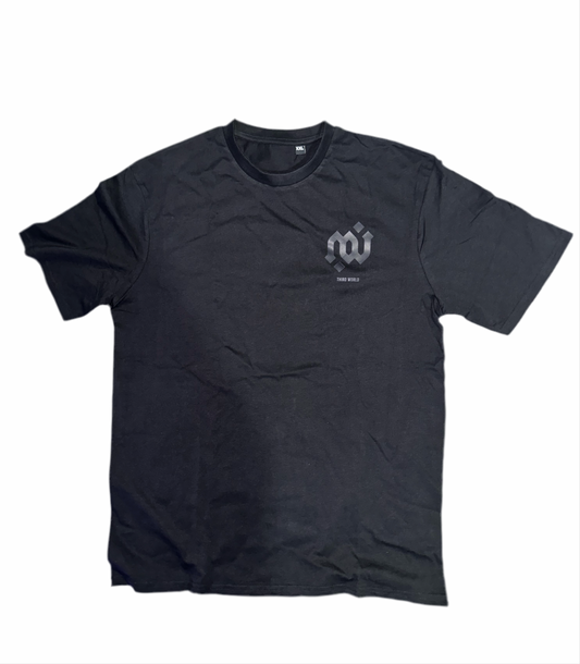 Standard T-Shirt Sample II - Black Logo/Typography. “S”+ “L” Print: Heart, Middle Upper Back