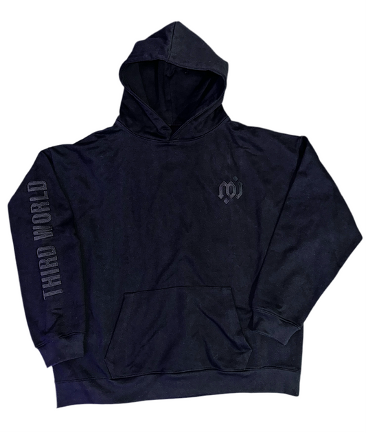 Medium Weight Hoodie Sample II - Logo/Typography. “S” + “XL” Patches: Heart, Middle Left Arm